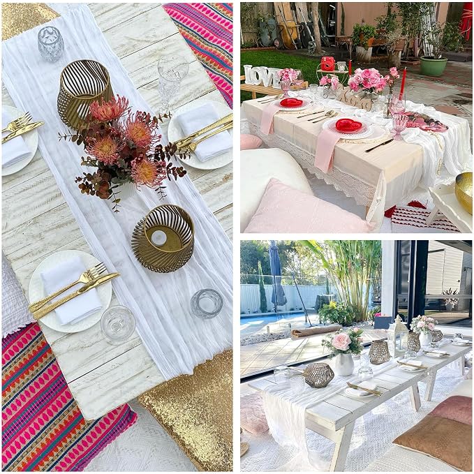 12 Pack White Cheesecloth Table Runner 35 x 120 Inch | Boho Gauze Fabric - Image 7