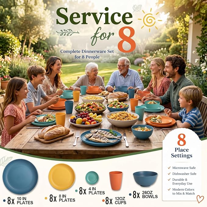 Plates and Bowls Sets, Wheat Straw Dinnerware Sets, Dishes Set - Image 6