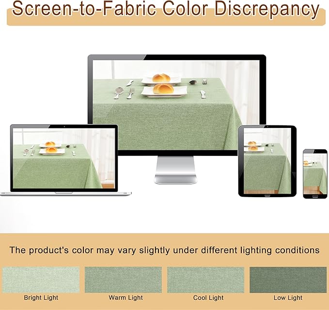 JIUZHEN Rectangle Table Cloth Faux Linen Farmhouse Tablecloth Wrinkle and Stain Resistant Decorative Fabric Table Cover for Kitchen, Dining Room, Parties and Camping, Sage Green, 52 x 70 Inch
