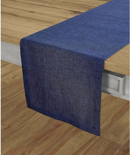 Solino Home 100% Pure Linen Dining Table Runner Navy, Athena 14 x 132 in | by SolinoHome