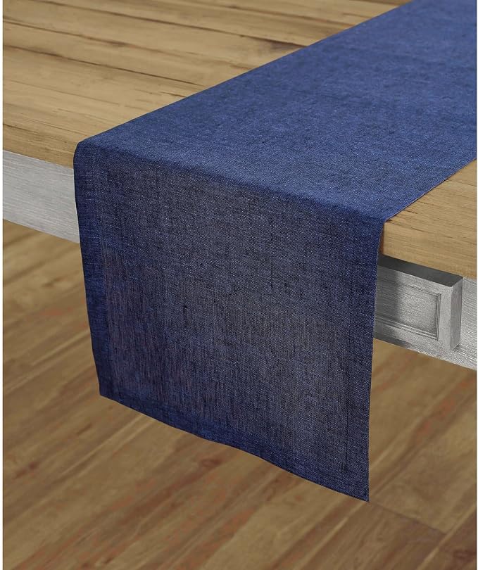 Solino Home 100% Pure Linen Table Runner Chambray Navy, Athena 14 x 36 in | - Image 2