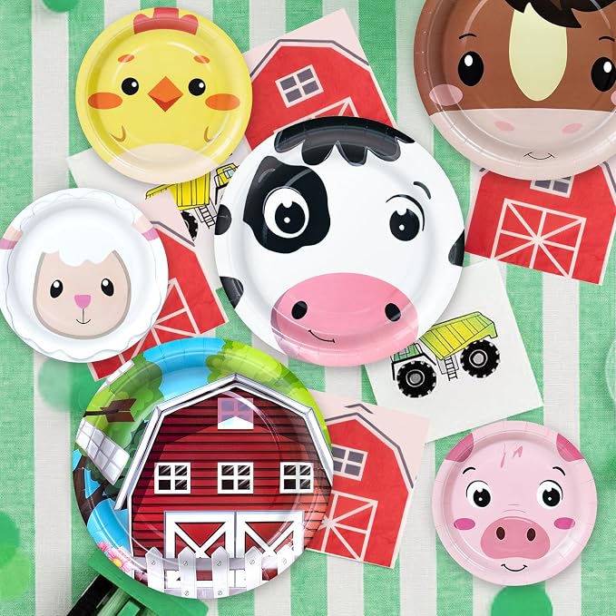 180Pcs Farm Animals Party Supplies Paper Plates and Napkins Serve 60 | - Image 4