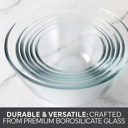 COOK WITH COLOR 12 Pc Glass Mixing Bowl Set with Lids – Borosilicate Glass Nesting Bowls for Cooking, Baking and Meal Prep, Gray