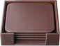 Chocolate Brown Genuine Leather 4" Round Coaster Set by Dacasso