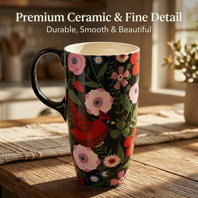 Topadorn 17oz Ceramic Mug with Lid&Gift Box, Scandinavian Floral Botanical | - Image 4