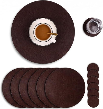 Jovono Premium Faux Leather Round Placemats Set of 6 by JOVONO