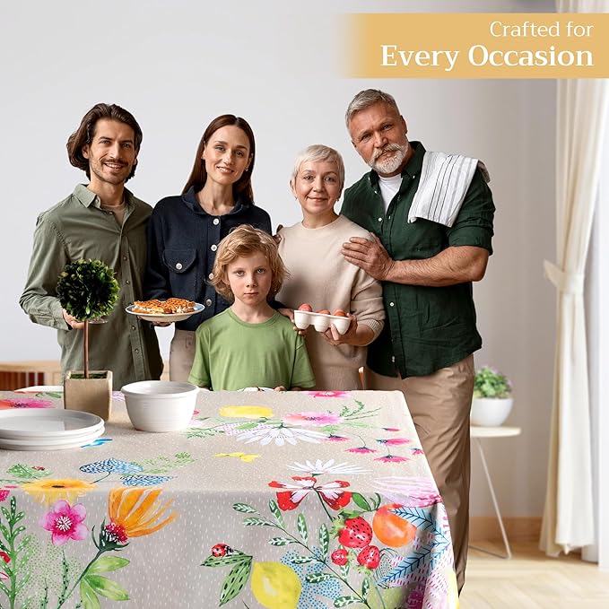 Maison d' Hermine Table Cloth Square Table 100% Cotton 54 x 54 Inches Tablecloth Reusable Decorative for Dining Room Farmhouse Home Valentines Day Decorations Spring Summer - Jardin D'Ete - Fog