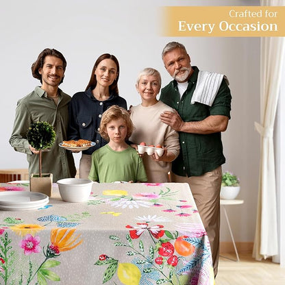 Maison d' Hermine Table Cloth Rectangle Table 100% Cotton 70 x 108 Inches Tablecloth Reusable Decorative for Dining Room Farmhouse Home Valentines Day Decorations Spring Summer - Jardin D'Ete - Fog