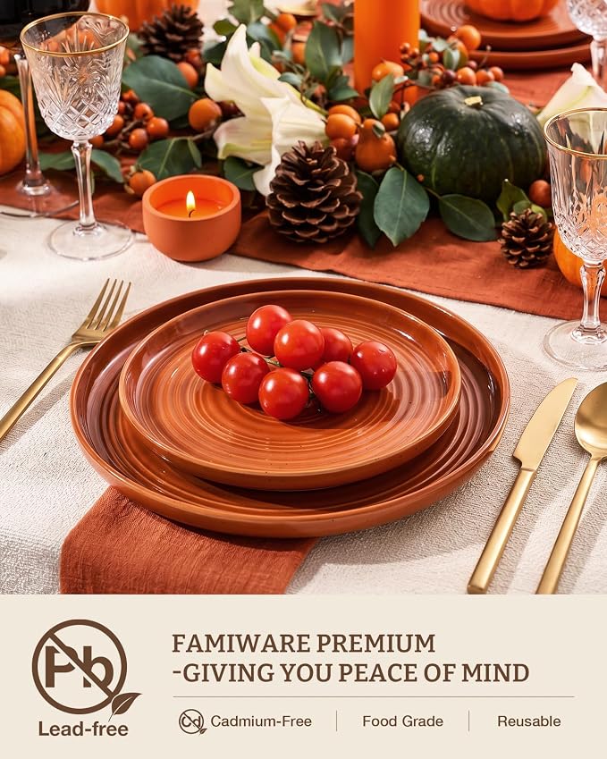 Dinnerware Set for 6, Ceramic Plates and Bowls, Terracotta | 18-Piece Ceramic - Image 2
