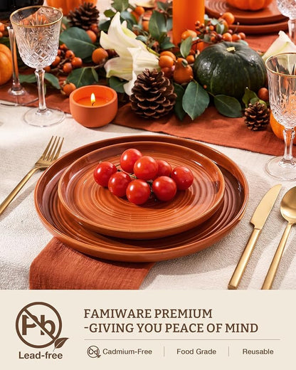 Dinnerware Set for 8, Ceramic Plates and Bowls, Terracotta | 24 pcs Speckled - Image 2