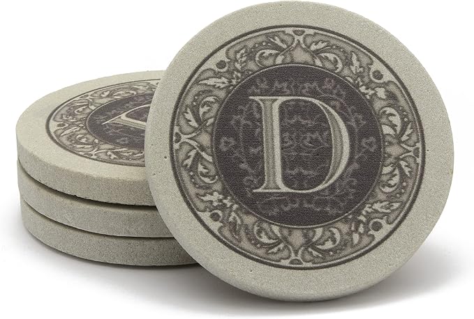 Thirstystone Monogram Natural Sandstone Coaster 4 Pack | 4" Diameter, - Image 4