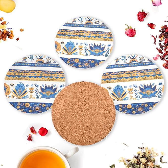 Vector Illustration Ukrainian Folk Pattern 4 Pcs Round Coasters - Image 6