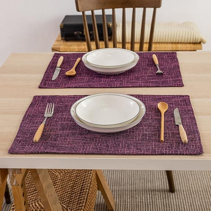 Kevin Textile Burlap Linen Placemats Set of 6 Heat Resistant Dining Table Place Mats Washable Kitchen Table Mats for Dinning Party Holiday Indoor Outdoor, 13 x19 inches, Red Purple