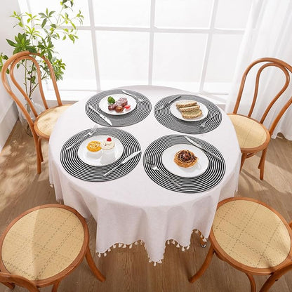 SHACOS 15 inch Round Braided Placemats Set of 6 Non Slip Washable Fabric Kitchen Table Place Mats Heat Resistant Table Mats for Home Wedding Party, Black White
