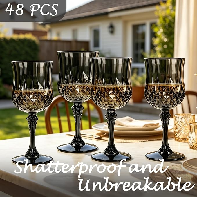 48Pack Plastic Wine Glasses, 7oz Vintage Goblets - Image 6