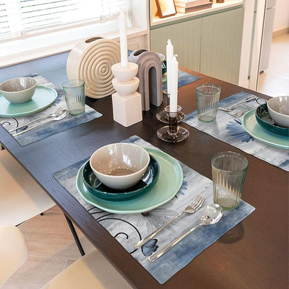Floral Placemats Set of 4, 12x18 Inch Blue Daisy Flower Table Mats Rectangle Vintage Flowers Holiday Decorative Table Placemats for Party Home Kitchen Dining Table Indoor Outdoor Decoration