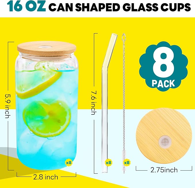 Joyclub 8pcs 16Oz Glass Cups - Image 2