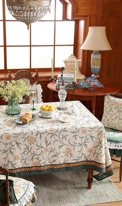 patdrea Designer French Linen Table Cloth for Rectangle Table,Vintage Fall Decorative Tablecloth,Floral Decoration Cover for Kitchen Dining Christmas,Tea Party,Thanksgiving,63"x87"-Littledaisy