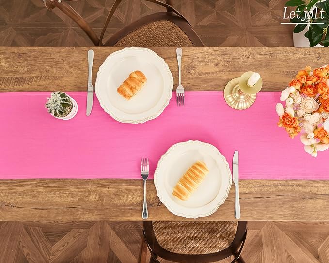 Letjolt Rose Pink Table Runner 72 Inches Long | Rustic - Image 2