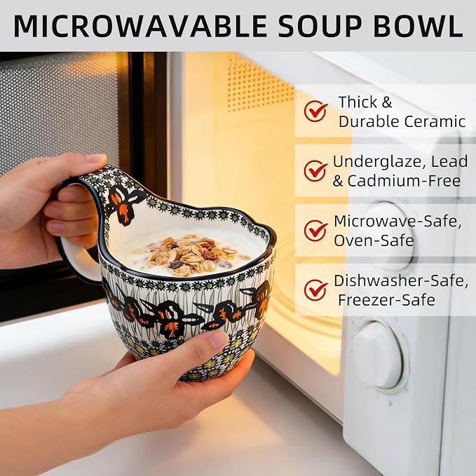 ALMA Ceramic Soup Bowls With Handles, 16oz Microwavable Soup Mug - Image 5