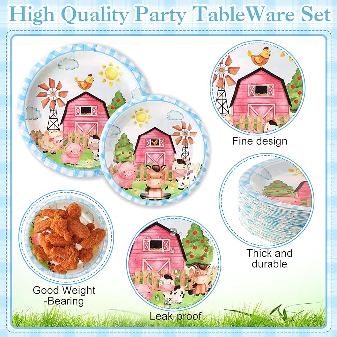 Pickmesh 250 Pcs Farm Animals Party Supplies Decorations Serve 50 Blue Farm - Image 3