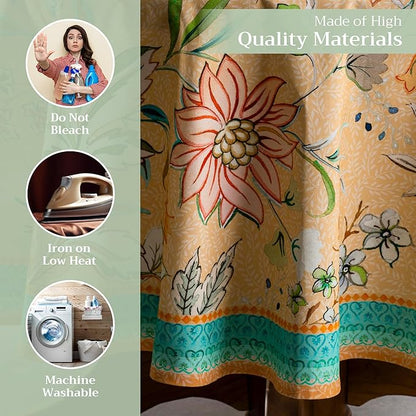 Maison d' Hermine Table Cloth Round Table 100% Cotton 63 Round Inches Tablecloth Reusable Decorative for Dining Room Farmhouse Home Valentines Day Decorations Spring Summer - Luxury Loft - Peach