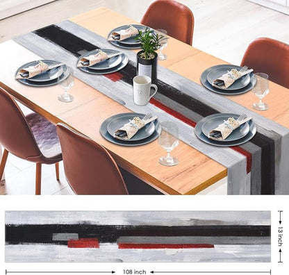 Emvency Table Runner, 13x108 Inch, Modern Art Painting | Black Red Dining Decor - Image 2
