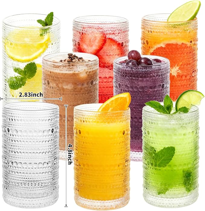 Vintage Hobnail Drinking Glasses Set of 8, 12 Oz Glass Cups - Image 2