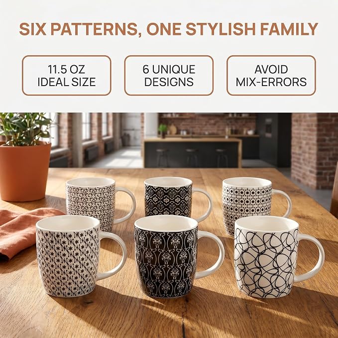 Okllen 6 Pack 11.5 Oz Coffee Mugs Geometric Textured, Ceramic Coffee Mugs - Image 4