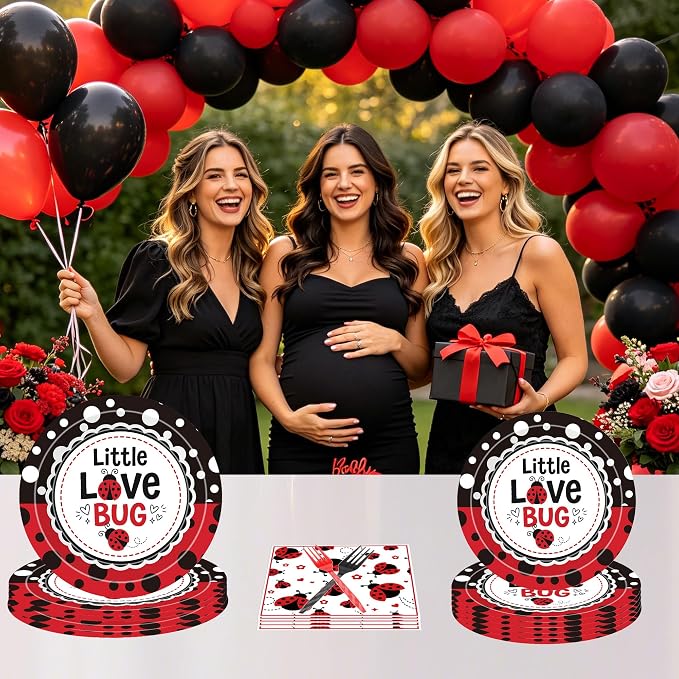 96 Pcs Love Bug Baby Shower Decorations, Lady Bug Tableware Set | Includes - Image 7