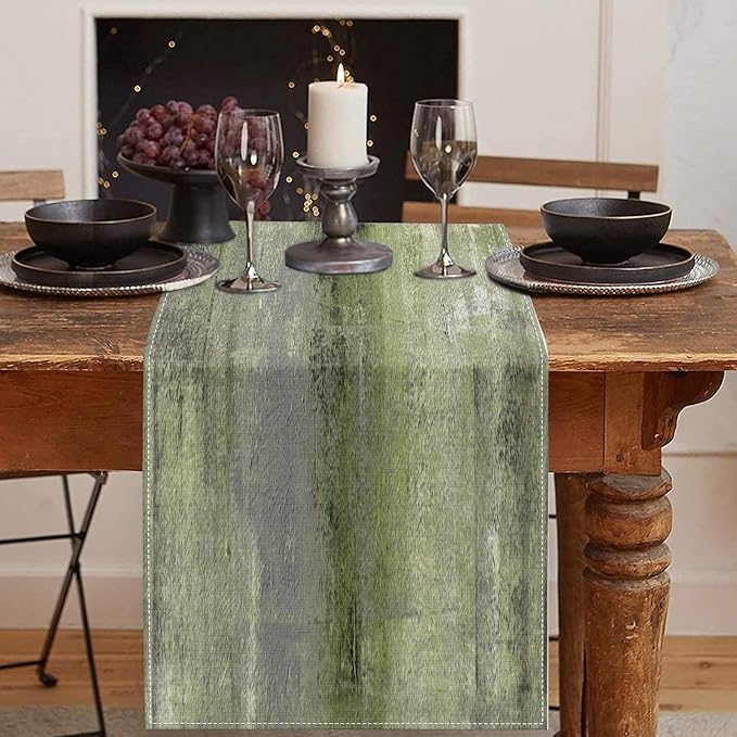 Emvency Table Runner, 13x60 Inch, Olive Green and Grey | Abstract Farmhouse by Emvency
