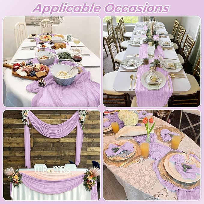 6 Pack Lavender Cheesecloth Table Runner 20 x 120 Inch Gauze Table Runner - Image 7