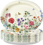 50Pcs Wild Flower Oval Paper Plates 10" x 12" Large Heavy Duty Disposable Fall Vintage Wildflower Platters Autumn Watercolor Floral Dessert Plates for Thanksgiving Dinner Birthday BBQ Party Supplies