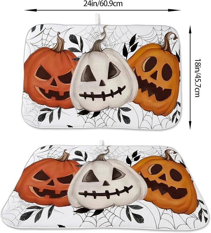 Halloween Dish Drying Mat for Kitchen Counter 18x24 Inch Pumpkins Spider Web - Image 6
