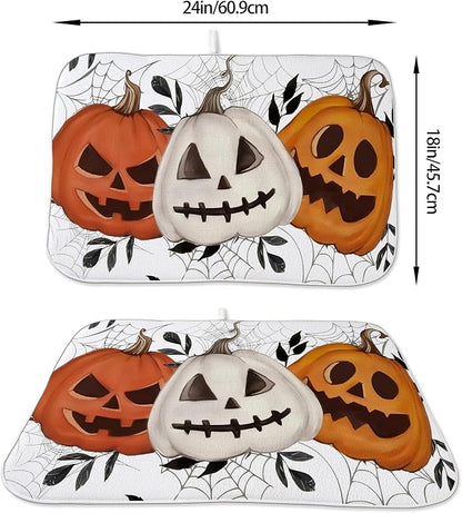 Halloween Dish Drying Mat for Kitchen Counter 18x24 Inch Pumpkins Spider Web - Image 6