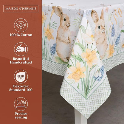 Maison d' Hermine Table Cloth Rectangle Table 100% Cotton 60 x 120 Inches Tablecloth Reusable Decorative for Dining Room Farmhouse Home Valentines Day Decorations Spring Summer - Easter Dew
