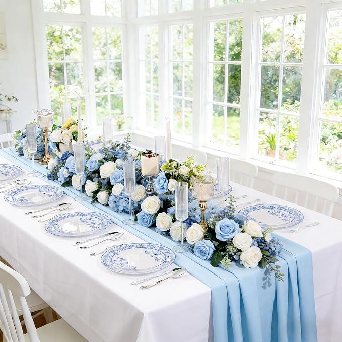 60 PCS Blue Floral Plastic Plates - Image 6