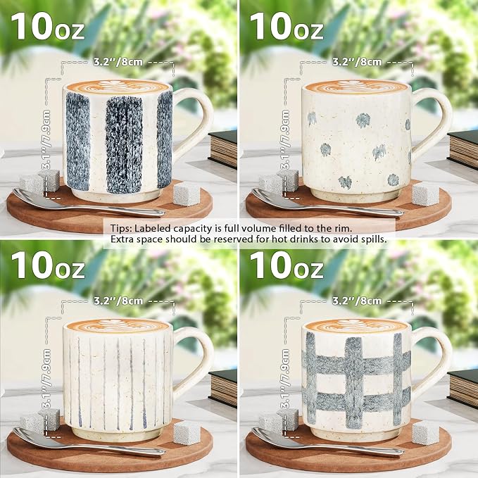 Pilnocok Ceramic Coffee Mugs Set of 4, 10 oz Blue and White Pattern Cups | - Image 2