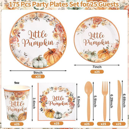 NatNarr 175 Pcs Little Pumpkin Baby Shower Party Decorations Includes Fall - Image 2