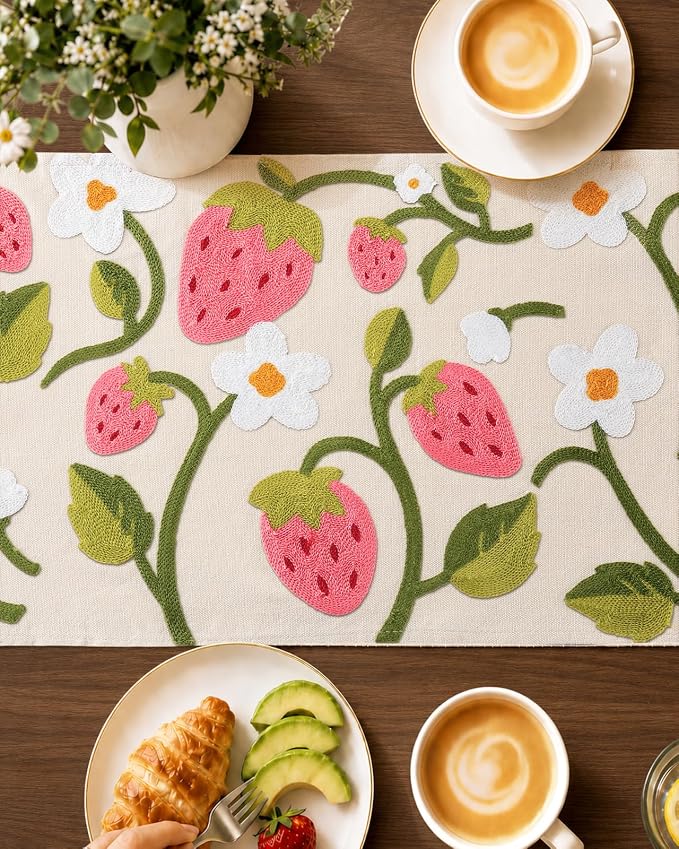 Canvas Embroidered Narrow 13"x 36" Table Runner, Rustic texture, Machine - Image 3