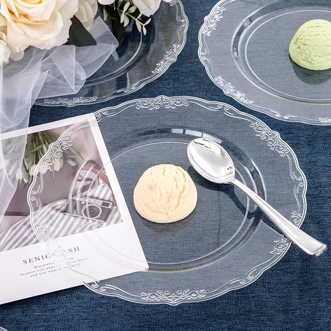 U-QE 60 Pieces Clear Plastic Plates - Image 4