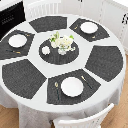 SHACOS Round Table Placemats Set of 7 Wedge Shaped Place Mat with Centerpiece Round Mat Heat Resistant Table Mats Washable (7, Black Gray)