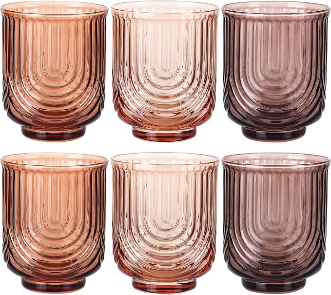 Venus Vintage Drinking Glasses Set of 6-15oz Hand-Blown Highball Ribbed by TrophyToast