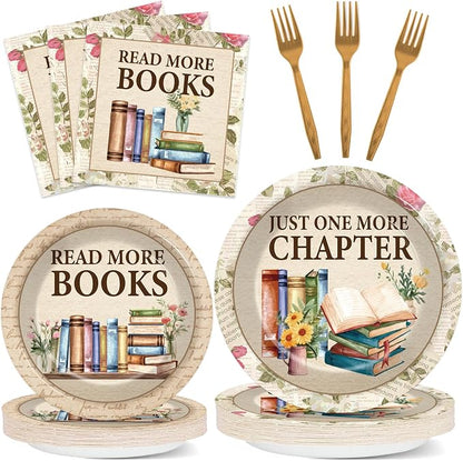 96Pcs Reading Theme Party Supplies Read More Books Paper Plates and Napkins by Justforjoyful
