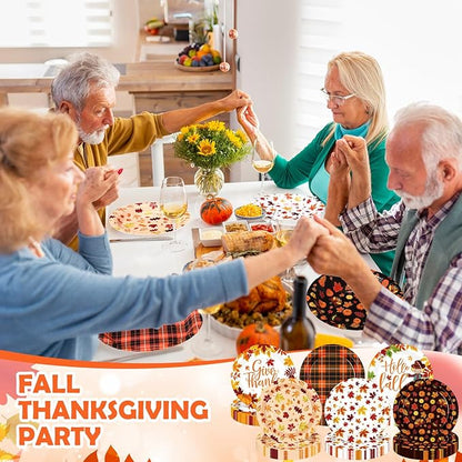 Umigy 120 Pcs Thanksgiving Paper Plates 7 Inch Hello Fall Dessert Plates, Fall Mable Leaves Dinner Disposable Tableware Harvest Party Dessert Tableware for Give Thanks Theme Autumn Thanksgiving Party