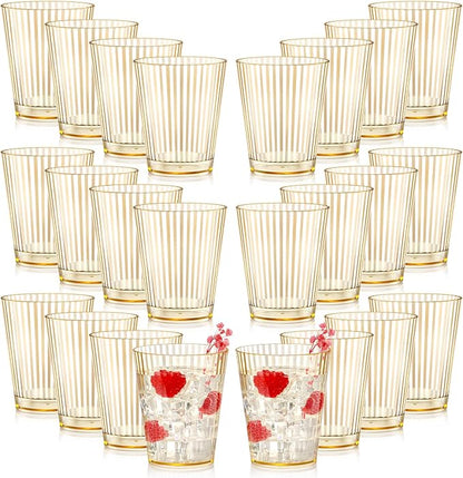 24 PCS Plastic Ribbed Drinking Glasses 10oz Gold Vintage Ripple Stemless Wine by SHIQIKEJIPTY
