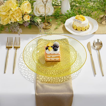 Rubtlamp 100Pcs Yellow Gold Plastic Plates, Hammered Plastic Plates Include 50 - Image 3