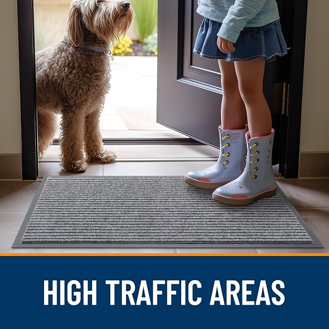OLANLY Front Door Mat Indoor Outdoor Entrance, Waterproof Heavy Duty Doormat, Fade Resistant, Low Profile, Easy Clean Patio Porch Welcome Floor Mats for Entry, 35x30, Light Gray