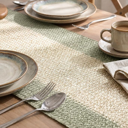 Artoid Mode Sage Green Farmhouse Rustic Paper Braided Table Runner, Seasonal - Image 3