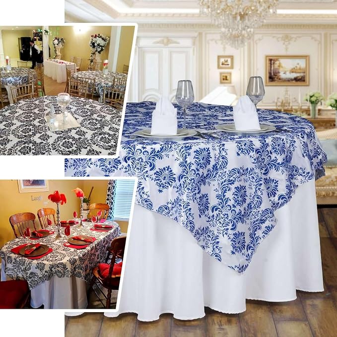 Efavormart Black Damask Flocking Square Tablecloth Overlay 90"x90" Square - Image 4
